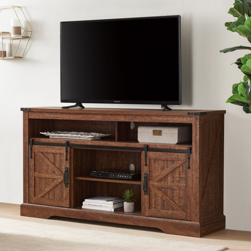 Farmhouse TV Stand, Entertainment Center for TVs up to 65", Rustic Brown