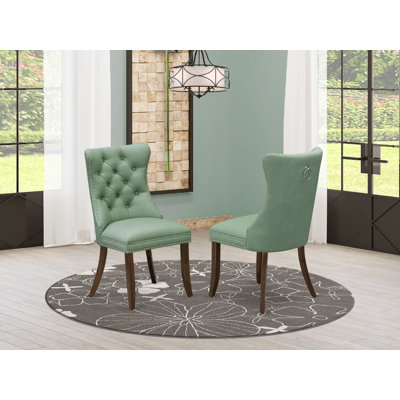 Chaises de salle à manger Dallas Parson - Ensemble de 2 chaises capitonnées en tissu de polyester vert Willow