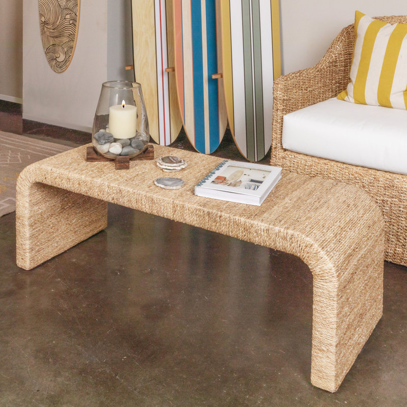 Banc en bois d'acacia tissé avec bordure en cascade Miramar, L 48,03 po x l 17,72 po x H 15,75 po