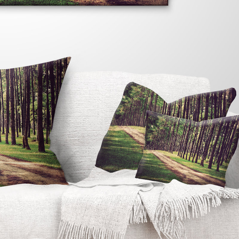 Vintage Style Forest with Pathway - Forest Printed Throw Pillow