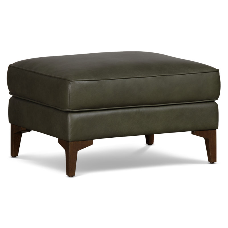 Essex Genuine Italian Leather Rectangular Ottoman, Olivine Green
