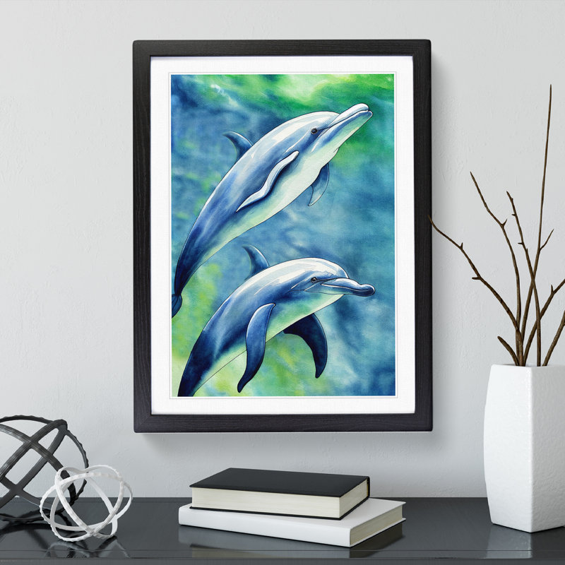 Pretty Dolphin - Single Picture Frame Print, Black Framed, 64cm H x 46cm W x 2cm D