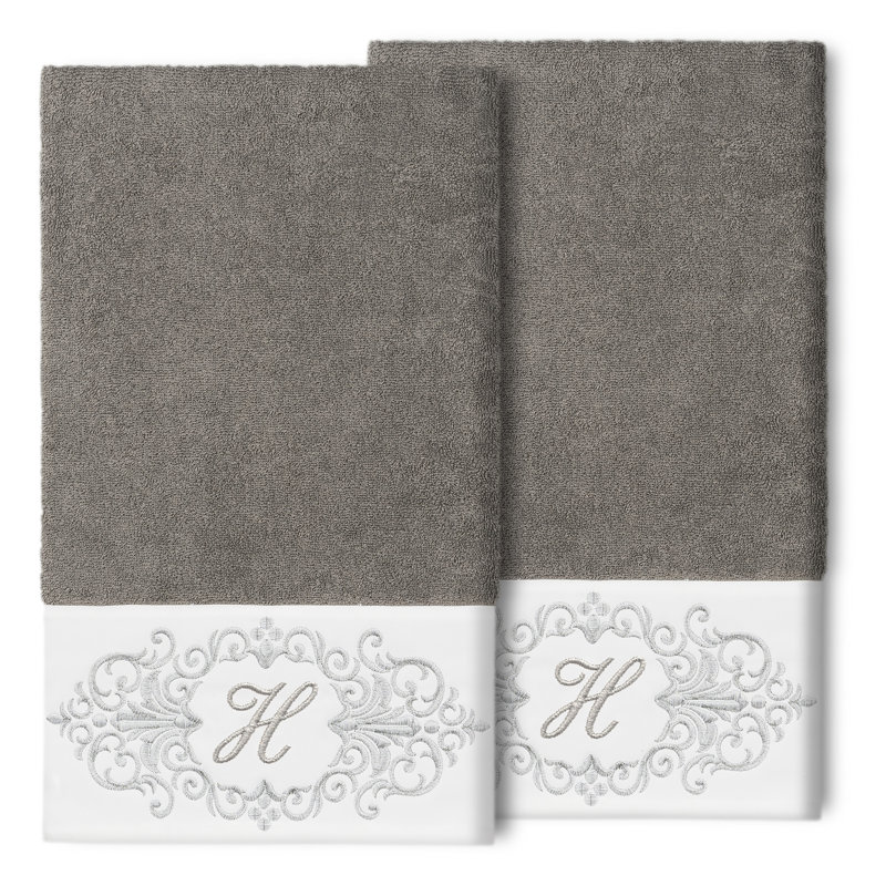 Ensemble de serviettes de bain 2 pièces en coton Monica, H, Gris foncé