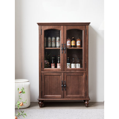 Functional Solid Wood Storage Cabinet, Glass Doors