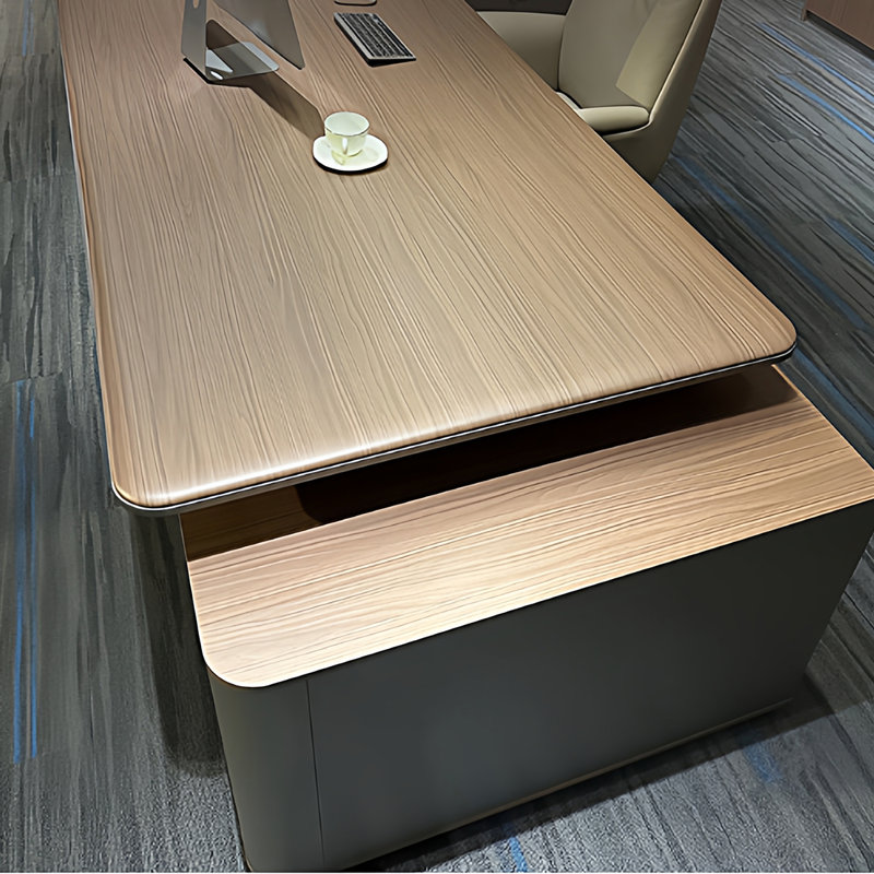 Bureau en L 94,49 po en bois massif brun de qualité supérieure, H 29,53 po x l 94,49 po x P 72,83 po