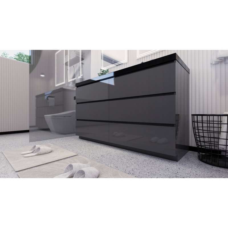Reyes 58.5'' Double Bathroom Vanity Base Only, Hight Gloss Gray