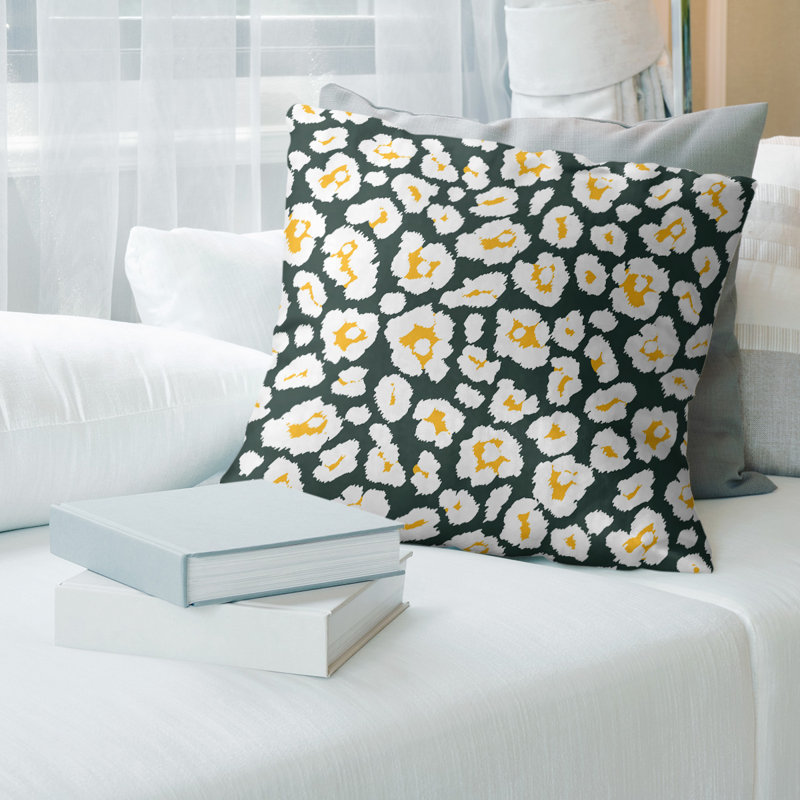 Housse de coussin carrée, 26 po x 26 po, Vert / blanc / jaune, Croisé en coton