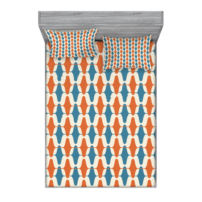 Microfiber Patterned Fitted Sheet, Full Fitted Sheet with 2 Pillowcases