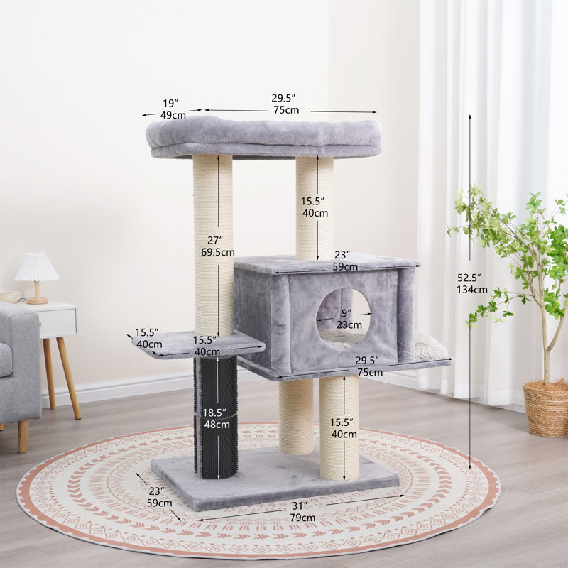 Extra Large Gray Sisal and Plush Cat Tree with LED Ball