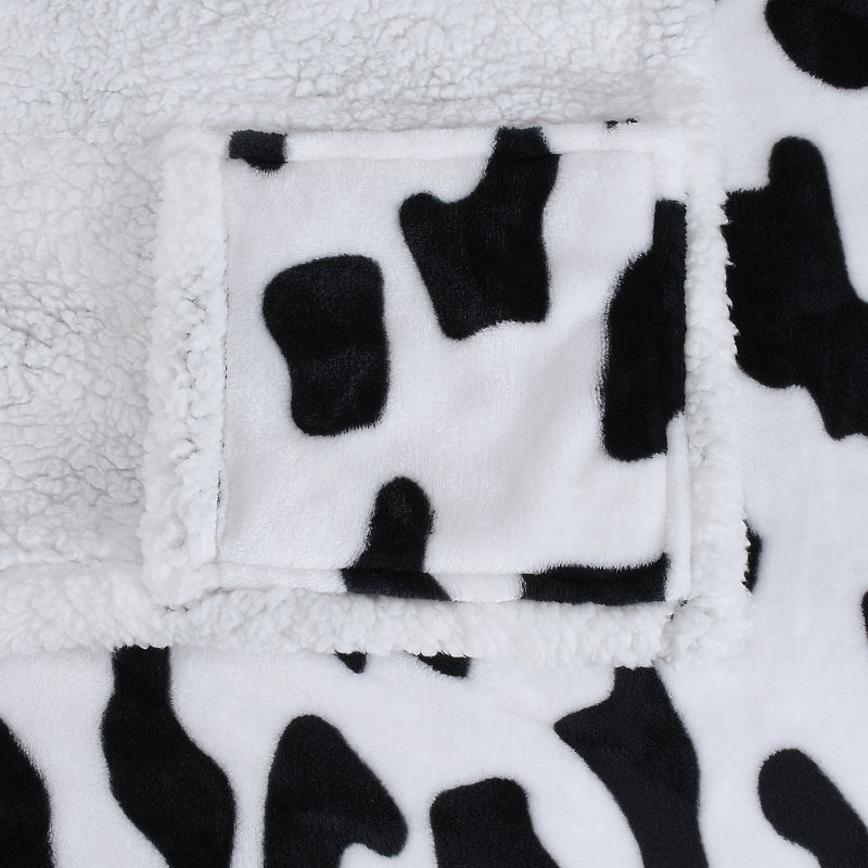 Jeté en polaire de sherpa Catalonia, couverture enveloppante avec poches à main, Blanc / noir