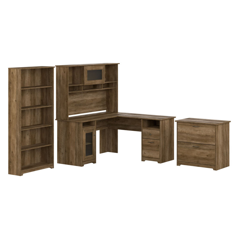 Shelonda 4 Piece Computer Desk Office Set, Reclaimed Pine