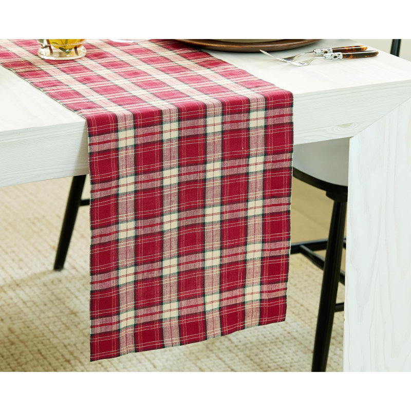 100% Pure Line Table Runner - Burgundy Plaid, 132" x 14"