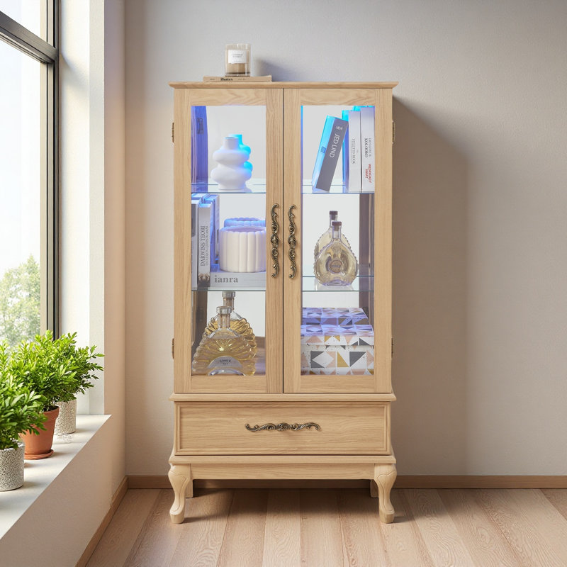 Vitrine lumineuse vitrée, Chêne clair