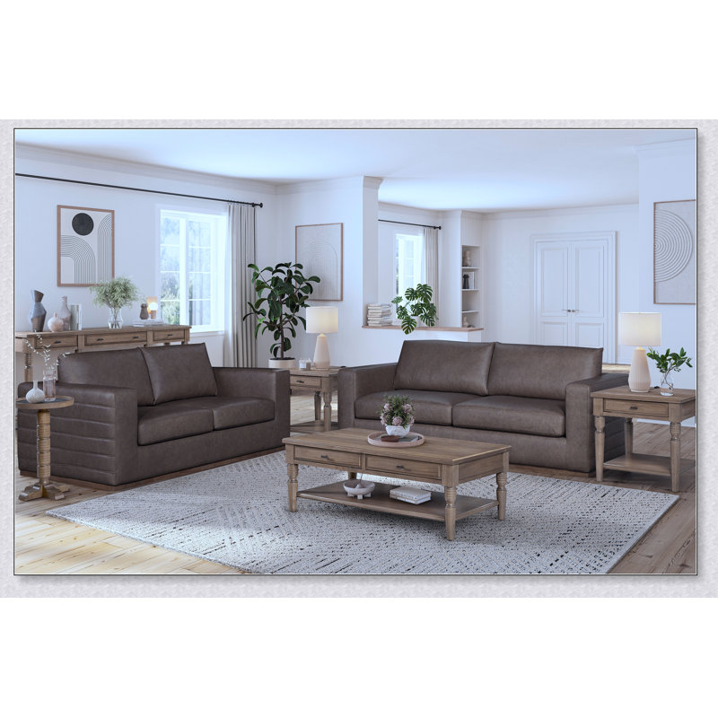 Table de bout élégante et fonctionnelle avec placages en hickory durable et finition amande élégante pour les intérieurs modernes