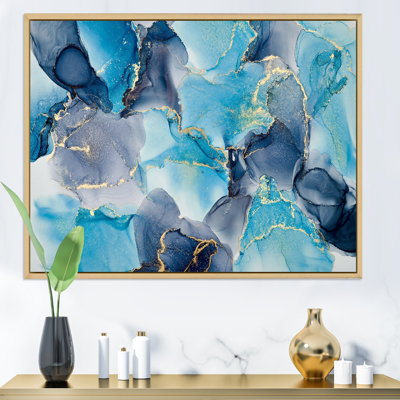 Turquoise et mauve luxueux, art fluide abstrait V, reproduction sur toile