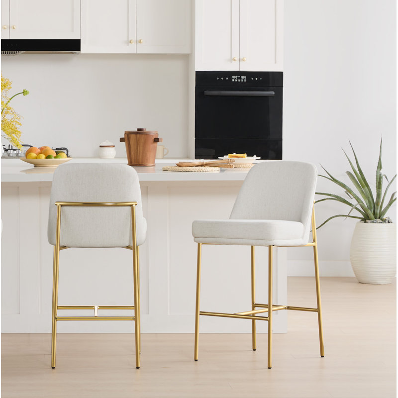 Tabouret de comptoir 27 po Angelick, Crème, crème, Doré