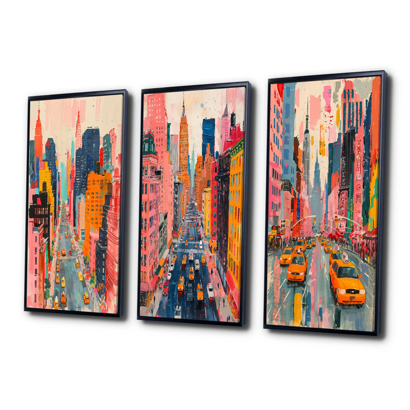 Rose, gratte-ciel de New York, collection d'art mural de New York, H 32 po x l 48 po, Noir