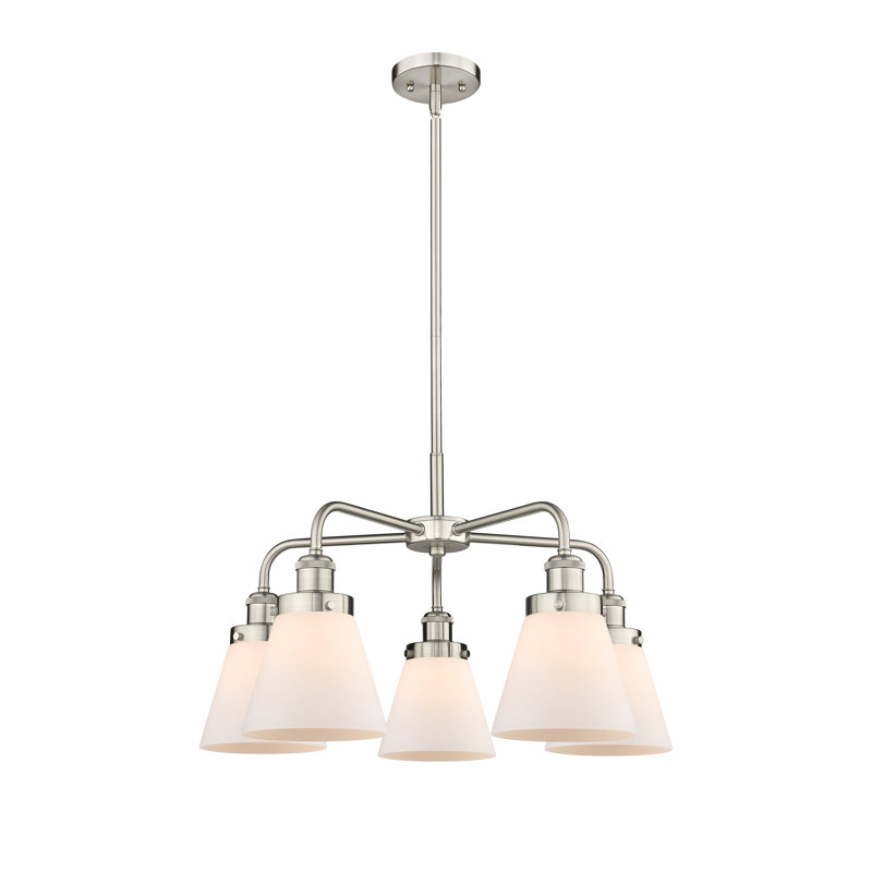 Lustre suspendu 5 lumières Cone, Blanc mat, Nickel satiné