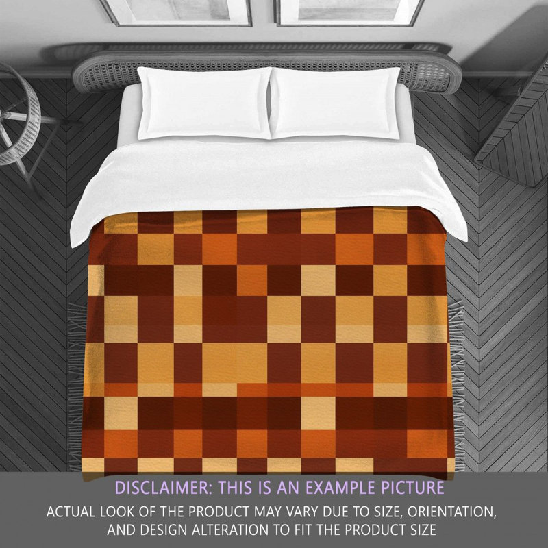 Machine Printed Comforter, Queen Comforter, Brown/Orange Checkered