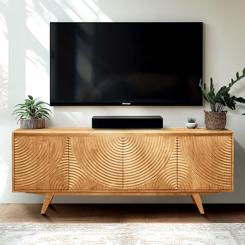 Meuble télé Acacia Harmony pour téléviseur de 75 po ou moins avec meuble multimédia avec rangement et gestion des câbles