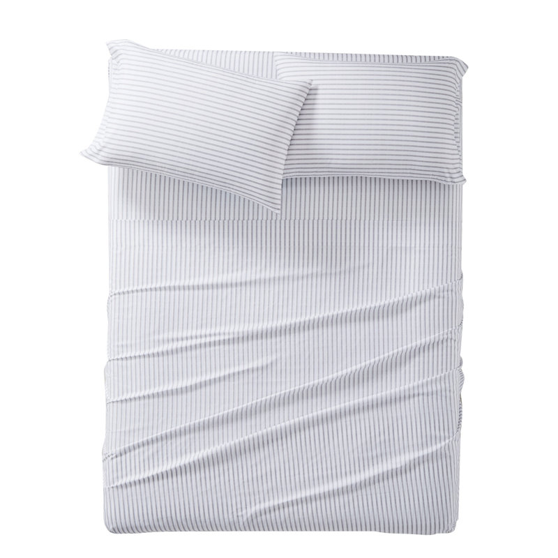 Ensemble de draps en microfibre à carreaux vraiment doux, Blanc / Gris, Ensemble de draps pour très grand lit + drap-hous