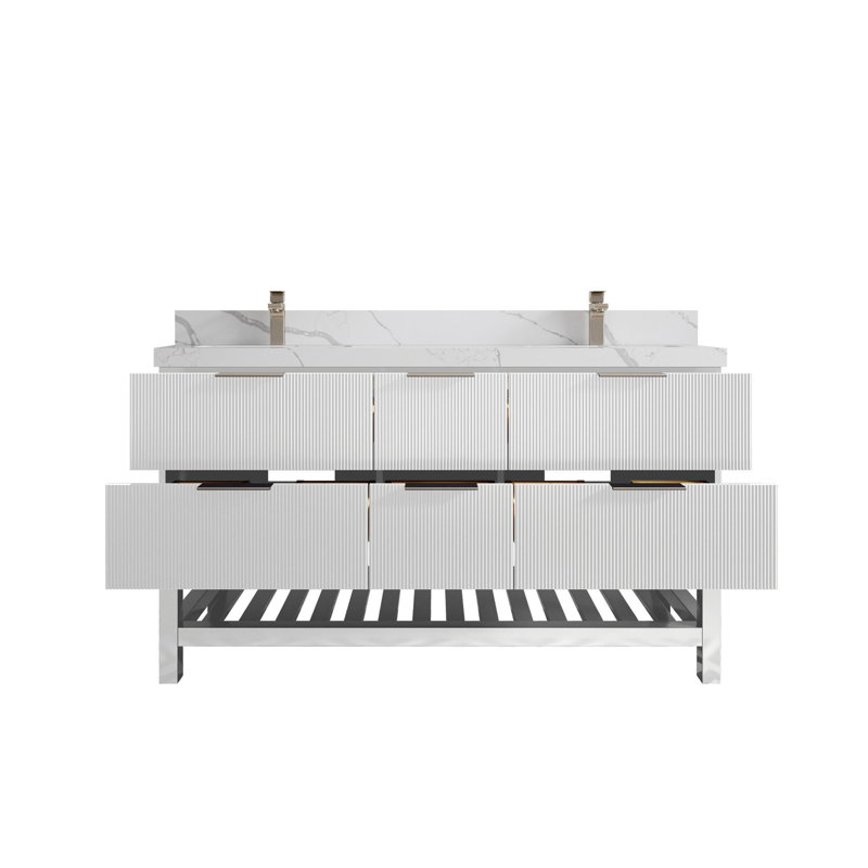 Meuble-lavabo double 60 po avec plateau en quartz Catalina