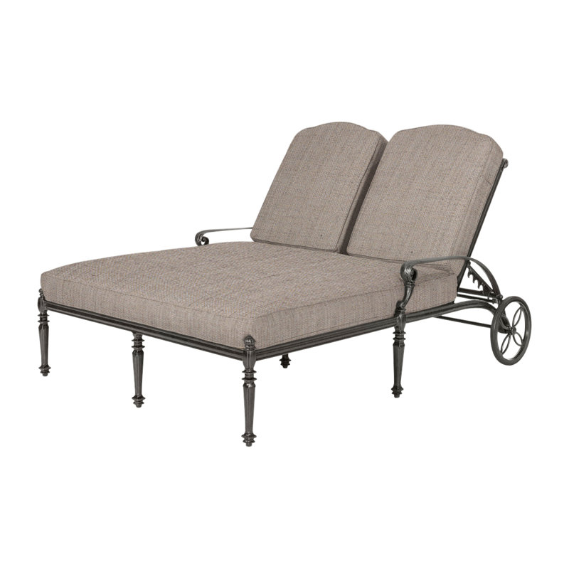 Grand Terrace Double Chaise Lounge Frame with Sunbrella Cushions, Desert Bronze, Cast Ash Sunbrella® Plainweave