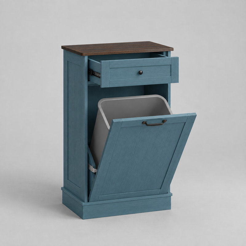 Armoire à poubelle inclinable, armoire à poubelle en bois pour la cuisine et la lessive - Bleu, Blue