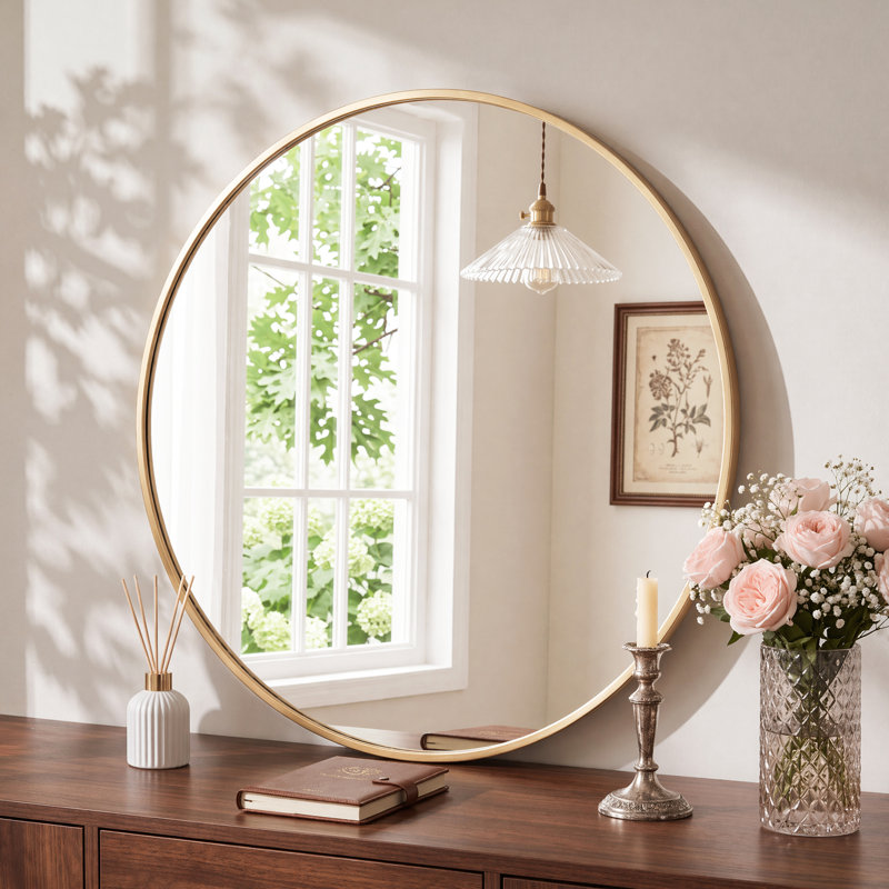Miroir mural rond en métal, Doré, 20 po x 20 po