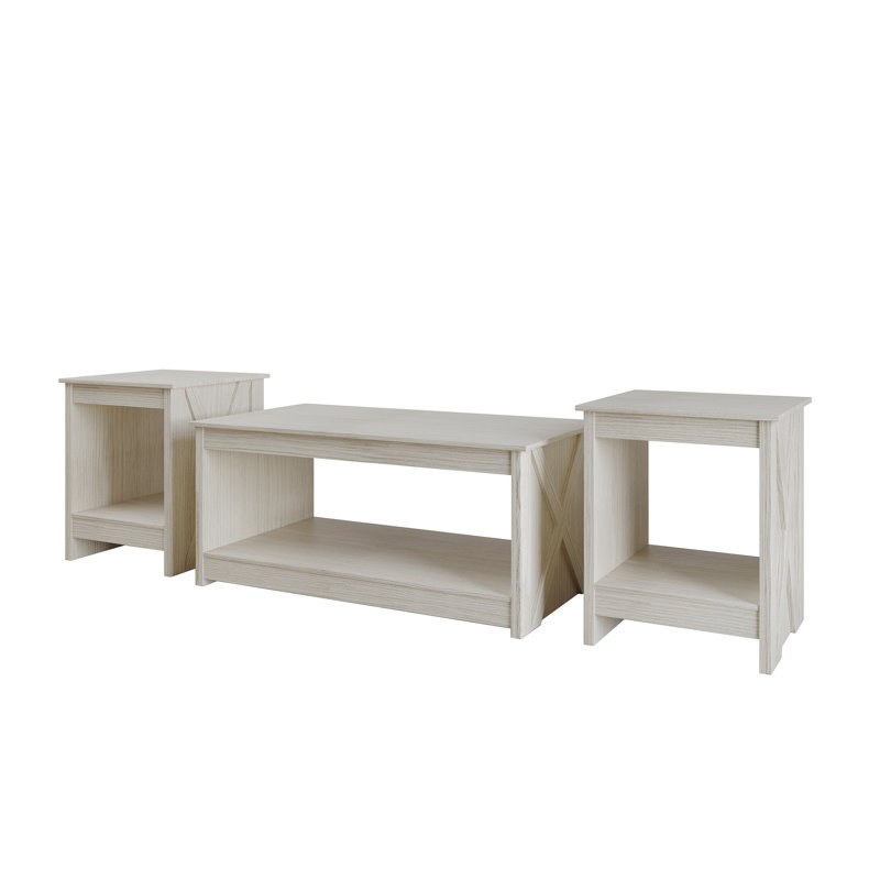 Ensemble de tables basses 3 pièces Modern avec tablette de rangement en gris clair, Gris clair