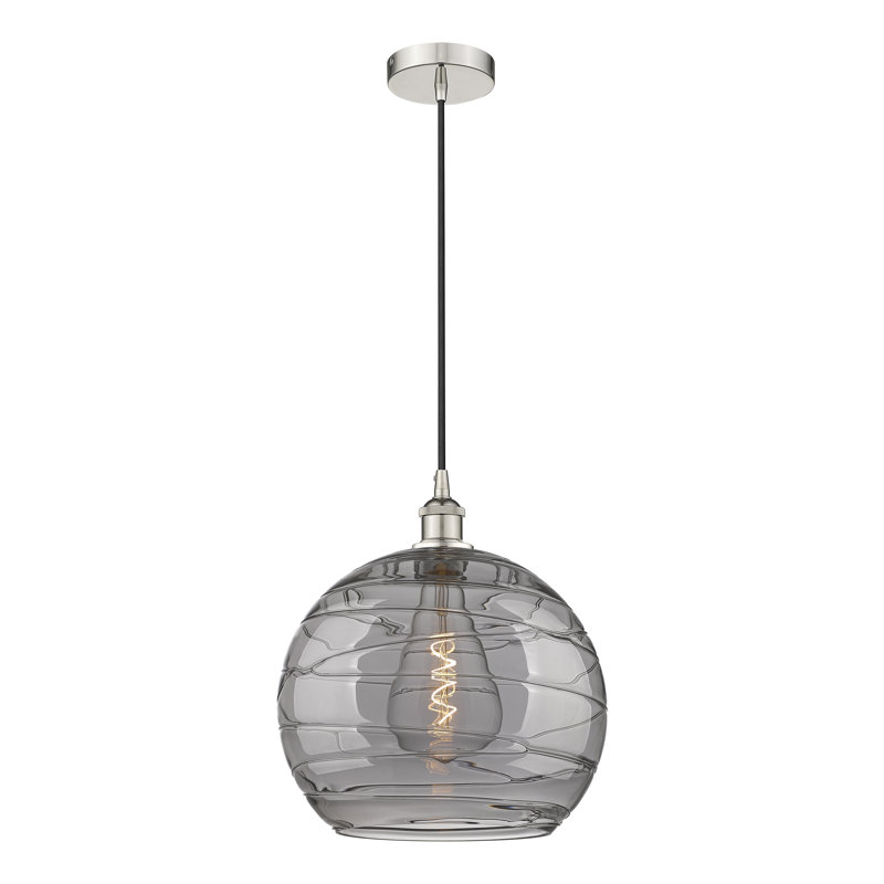 1 - Light Single Globle Pendant, 8.75" H x 6" W x 6" D, Polished Nickel, Clear
