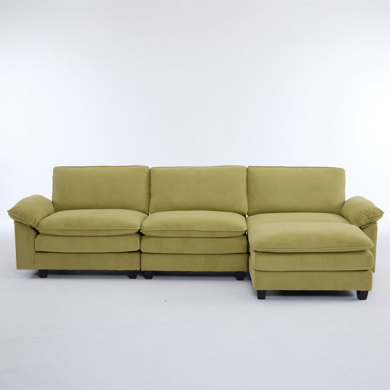Modular Sectional Sofa With Movable Ottoman, Green Fabric