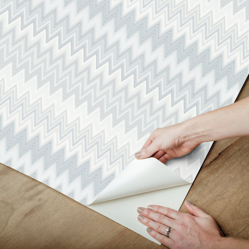 Papier peint adhésif zigzag blanc, Bleu