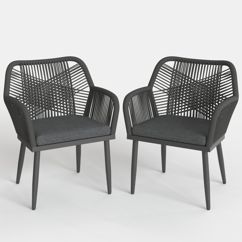 Outdoor Patio Dining Armchair with Cushion, Dark Grey Cusion/Grey Frame