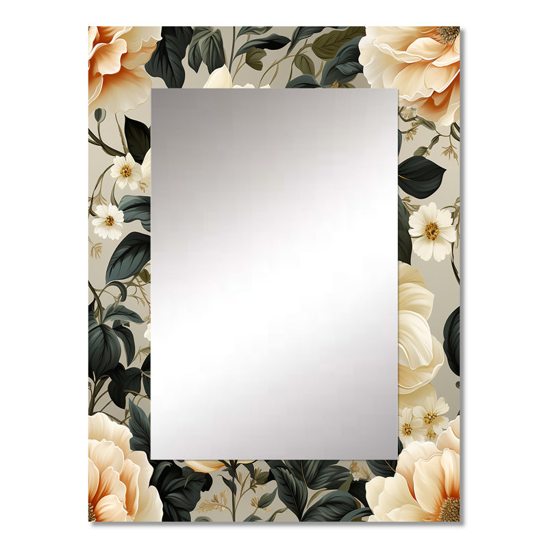 Tahiem rose et beige antique treillis - miroir mural floral, miroir décoratif de chalet, art imprimé en métal, 32 po x 24 po