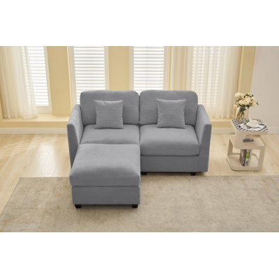 Nicholson 69.2" W Corduroy Loveseat with Ottoman and Toss Pillows