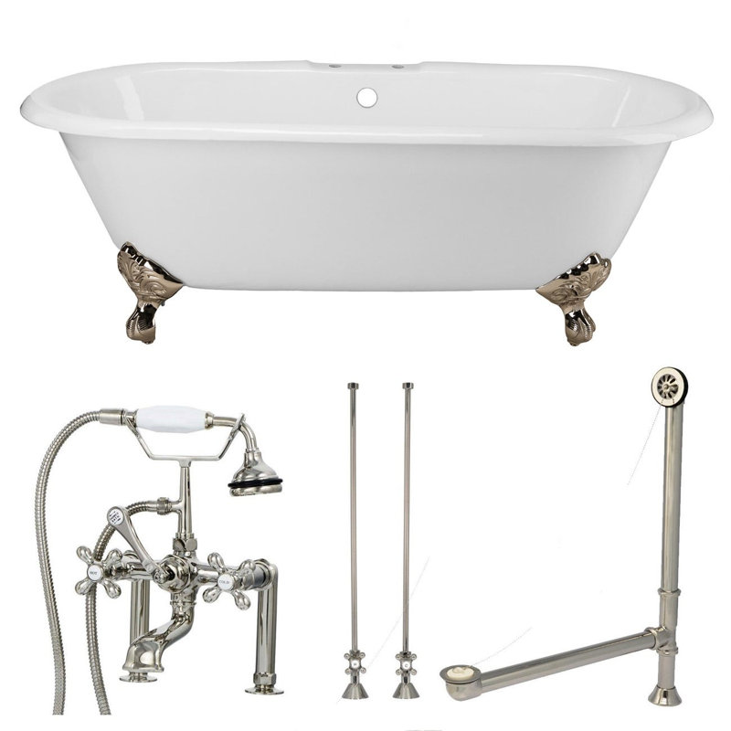 x Freestanding Bathtub, White / Polished Nickel Feet and Fixtures