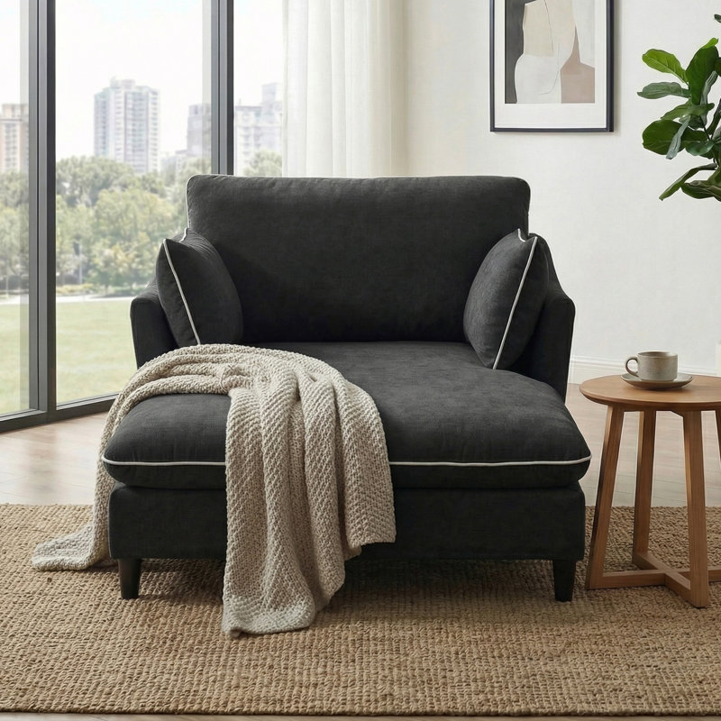 Chaise longue avec coussins, Noir