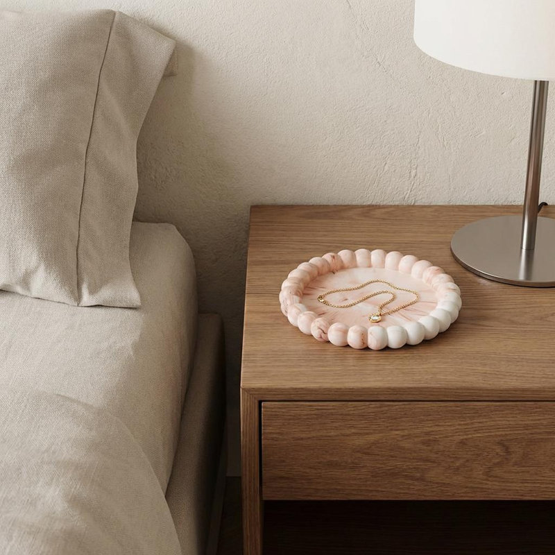 Plateau rond en marbre rose et blanc 6 "