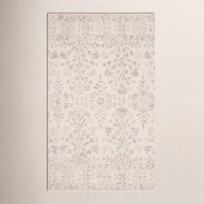 Aden Ivory Brown Hand-Hooked Wool Floral Rug