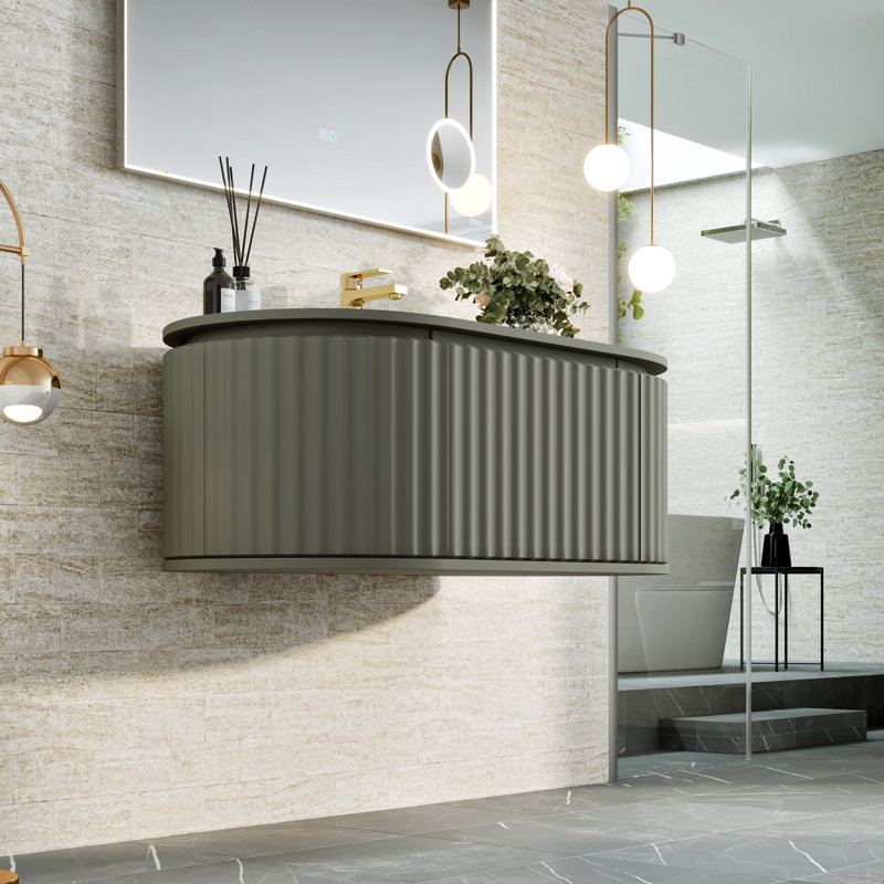 Eviva Haven 39" Green Wall-Mounted Bathroom Vanity with Solid Surface Top