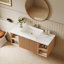 Meuble-lavabo flottant 48 po avec lavabo en céramique, meuble de rangement mural à grain de bois brun, meuble-lavabo simple moderne pour salle de bain