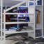 Grand lit mezzanine en métal avec garde-robe et lumière DEL, grand lit mezzanine avec bureau en forme de L et port USB pour enfants, adolescents, adultes, blanc