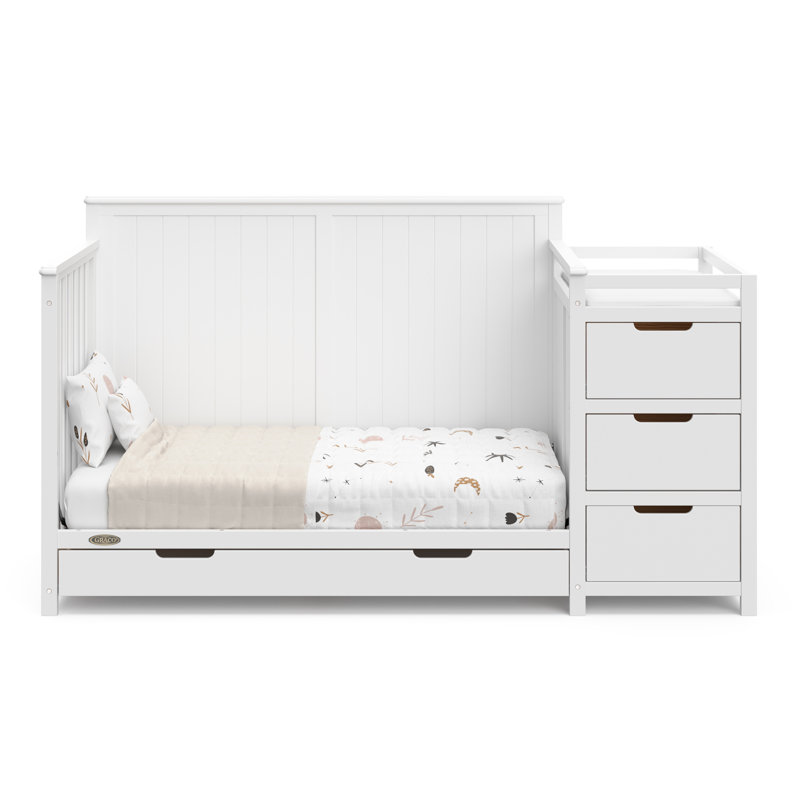 White 5-in-1 Convertible Crib and Changer with Drawer