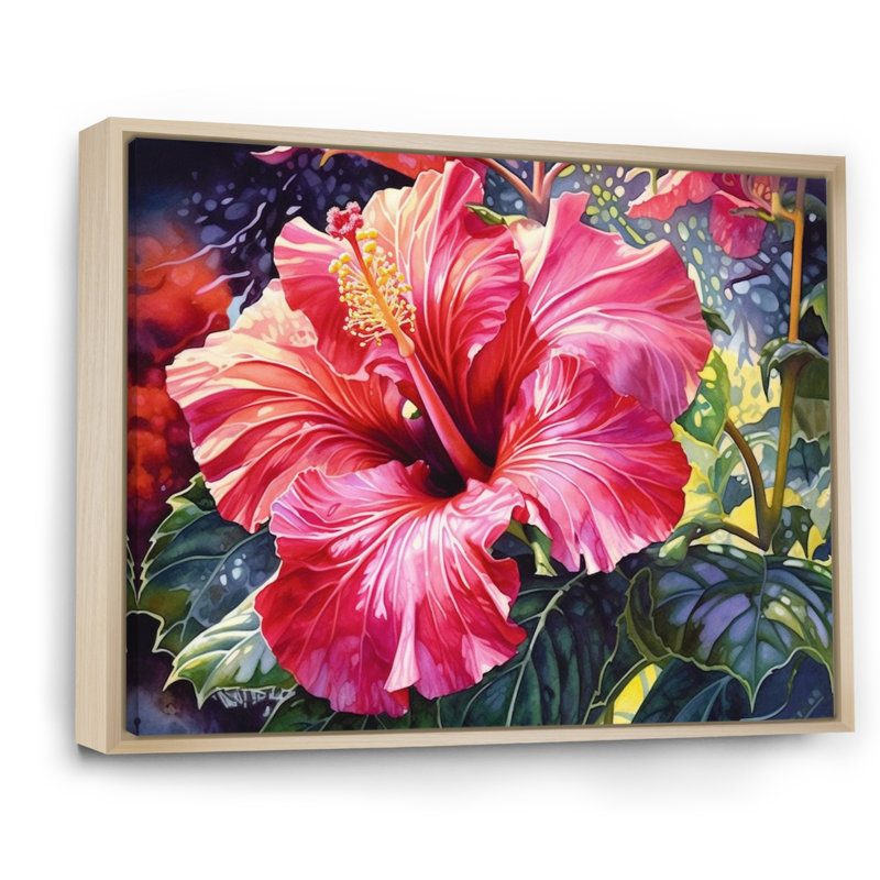 Hibiscus rouge tropical harmonie II, Cadre naturel flottant, H 30 po x l 40 po x P 1,5 po