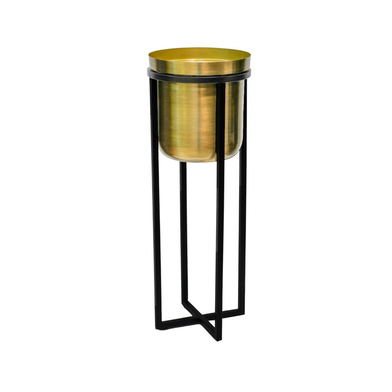 Metal Pot Planter, Black/Antique Gold, 58cm H x 22cm W x 22cm D