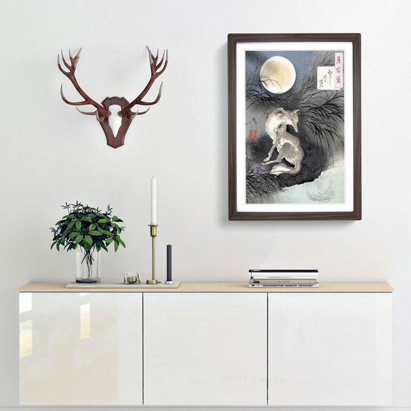 Moon on Musashi Plain by Tsukioka Yoshitoshi - Picture Frame Painting Print, Walnut Framed, 36cm H x 27cm W x 2cm D