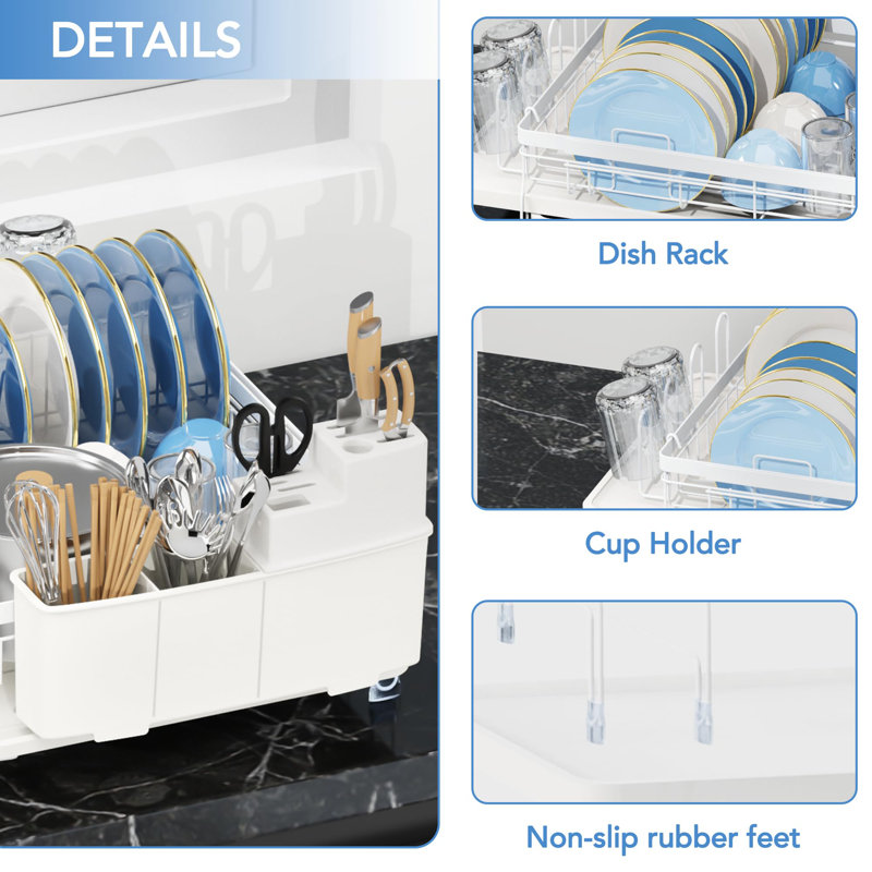 Égouttoir à vaisselle extensible, égouttoir à vaisselle réglable multifonctionnel avec bec pivotant et égouttoir à vaisselle antirouille
