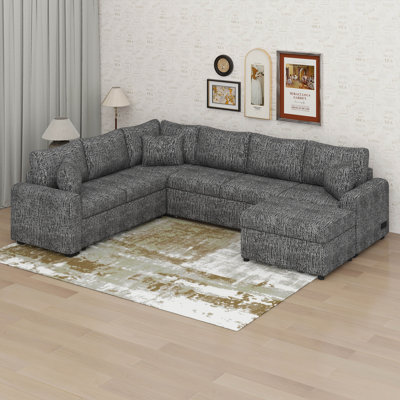 Sectional Sofa Pull-Out Sofa Bed Sleeper With A Storage Ottoman,Three Pillows And Charging Devices