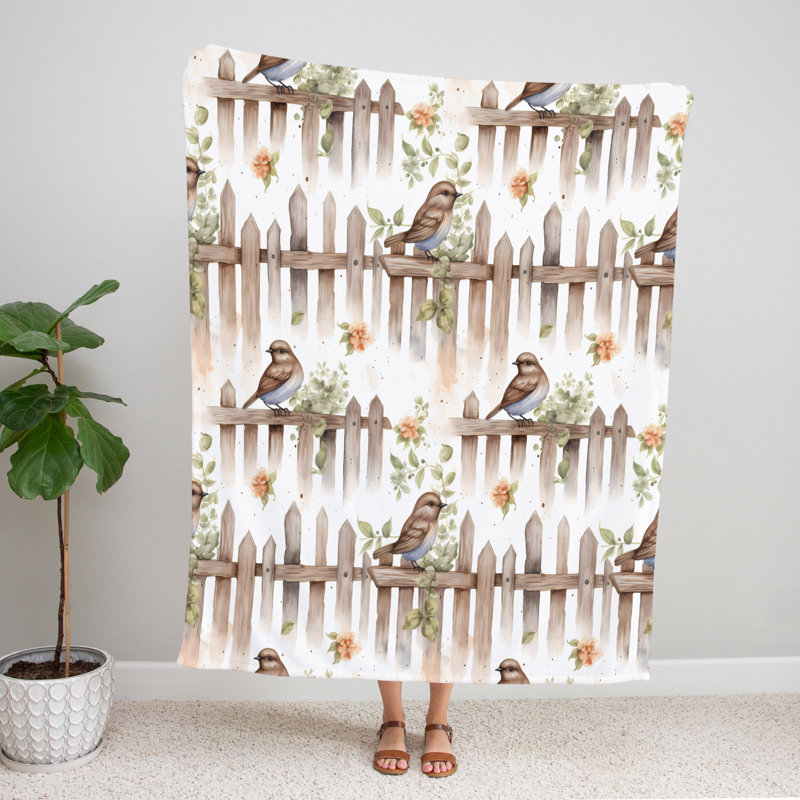 Throw Blanket, 51" W x 60" L, Animal Print/Floral, Brown/White
